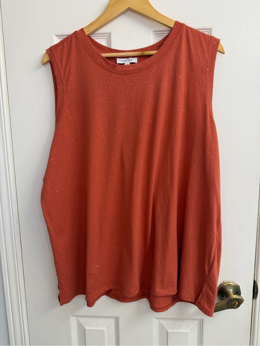MyStyle Rust Sparkle Tank Top Women's 1X Plus Size Shimmer Sleeveless Boho Layer